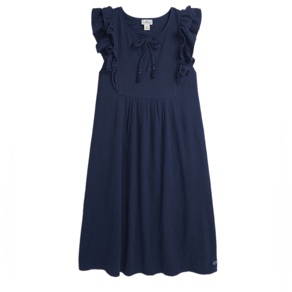 NWT Vineyard Vines Navy Blue Gauze Flutter Ruffle Sleeveless Summer Dress Size S